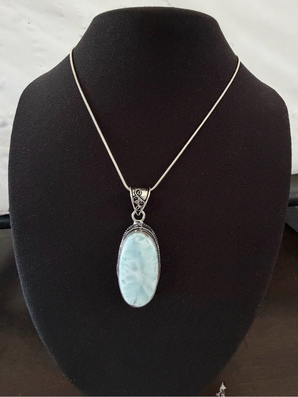 925 Sterling Silver Caribbean Larimar Necklace Gemstone Womens Jewelry
